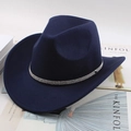 Navy blue felt wide brim western cowboy hat featuring a sparkling rhinestone decorative band - One Size 57-58cm / Four-Row Rhinestone Band / Navy Blue