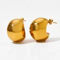 Detailed view of polished gold stainless steel ball stud earrings with butterfly backs - Gold (KDE1872)