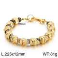 Vintage punk skull beaded bracelet with gold metal accents and marble texture beads - Gold Color + Textured Stone