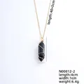 Detail view of hexagonal black stone pendant with dimensions 4cm x 1cm and 45cm chain - Black