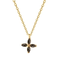Gold chain necklace featuring a black marquise-cut zircon four-petal flower pendant - Black Cross Flower Pendant (SN22040908B)