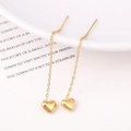 Elegant gold titanium heart drop earrings with delicate chain tassels for women - Heart Threader / Gold
