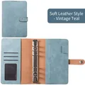 A6 vintage cyan leather binder with 6 rings, card slots, and pen holder inside - Retro Green Shell