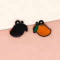Mini alloy fruit pendant featuring orange mango charm with leaf and sleek black finish - Mango - Black (7-Black)