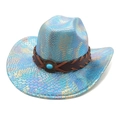 Detailed macro view of colorful scales texture on blue cowboy hat with turquoise detail - M(56-58cm) / Lake Blue