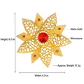 Matte gold hollow flower brooch with red rhinestones, 6.7cm diameter accessory - Matte Gold Hollow Red Rhinestone Flower (HC0597)
