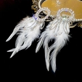 Elegant silver tassel earrings with white feathers, pavé rhinestones and pearls - Silver Hollow Holder Feather Pearl Style (17# Silver Earring Post-Silver-White)