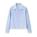 Camicia da donna azzurra a righe sottili con maniche lunghe e colletto classico a bavero - XS / Azzurro