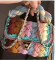Handmade woven crossbody bag with colorful chunky yarn and golden metal lock - Colorful Mixed Weave
