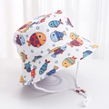 Sombrero de sol infantil de algodón con estampado de peces y correa ajustable para exterior - 50cm / Peces de Dibujos Animados Blanco (图3)