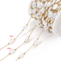 6mm by 10mm white oval pearl beads with gold stainless steel chain on spool - 6*10mm Irregular Oval Disc Pearl
