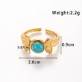 Gold stainless steel flower ring featuring a turquoise stone and adjustable band - Floral Turquoise Open Style (TR027-Blue)