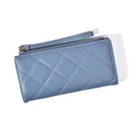 Elegante portafoglio lungo da donna in pelle PU trapuntata blu con cerniera dorata - Blu