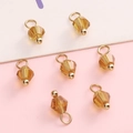 DIY 4mm amber faceted crystal bead charms with gold ring for handmade jewelry crafts - Coffee Bicone Bead