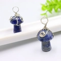Pendentif champignon fait main avec pierre naturelle bleue et fil d'argent - Pierre Veinée Bleue Ton Argent