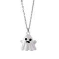 Detailed view of a white enamel ghost pendant necklace with silver chain for Halloween - Ghost Necklace / White (0677)