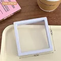 White 9x9cm square 3D floating film display case for rings and jewelry storage - 9*9cm / Light Blue