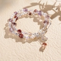 Macro view of multi-layer beaded bracelet with amethyst, tiger eye, and pearls - 11# Amethyst and Freshwater Pearl Double Circle Bracelet