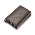 Dark brown leather RFID blocking aluminum pop-up card holder wallet for men - Coffee