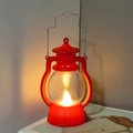 Red vintage style LED Christmas lantern with warm flickering flame and silver handle decoration - Red Lantern (Wick Type)