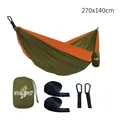 Army green and orange nylon parachute hammock set with straps and carabiners - 270x140cm / Elastic Band Style / Army Green/Orange
