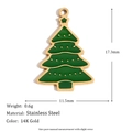 Green Christmas tree charm in 14K gold plated stainless steel with 17.3mm x 11.5mm size - Enamel Christmas Tree - Gold