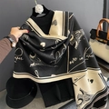 Double-sided black and beige cashmere shawl with Eiffel Tower print and tassels - Black Eiffel Tower(10113)