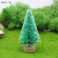Miniature 6.5cm green sisal Christmas tree with white snow effect and round wooden base - 6.5cm Grass Green