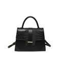 Chic black crossbody handbag with crocodile embossing and gold hardware for women - Black