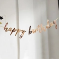 Rose gold mirror happy birthday banner for party decorations with metallic finish - Lowercase Joined Rose Gold