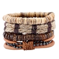 Mehrlagiges Herren-Armband-Set mit Holzperlen, geflochtenem Hanf und braunem Lederarmband - 4-teiliges Set
