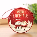 Round red Christmas tin purse with snowman illustration and Merry Christmas text - Round / 7.5*3.5cm / Christmas 7 - Red Snow Night
