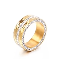 Breiter goldener Edelstahlring mit Hammerschlag-Textur und doppeltem Zirkonia-Besatz - US 6 / Gold(KR37211-K)