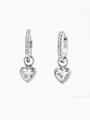 Close-up of heart-shaped crystal drop earrings with sparkling cubic zirconia inlay - Silver (D2892)