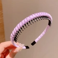 Diadema antideslizante de tela con cinta de satén morada y peines internos negros - Morado