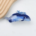 Blue whale dolphin hair claw clip with marble texture and rhinestone eye detail - D7-1-7 Blue White Color Block Whale