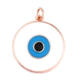 Rose gold plated round evil eye pendant with white enamel and blue micro-inlay details - Rose Gold Round Blue Eye Style (K093025L1K2-Rosegold)