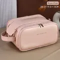 Rose pink large capacity cosmetic bag in premium faux leather with dual zippers - Polished Smooth Style / Large / Peach Pink
