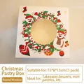 Christmas pastry box 15x8x15cm with round window and festive snowman patterns - Snowman / Small (1-count) / White