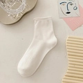 White crew socks with cute rolled edges made of soft cotton for a minimalist daily look - One Size / White
