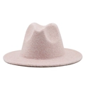 Close-up of the plush texture and clean stitching on a wide-brim pink wool fedora hat - M(56-58CM) Adjustable / Pink