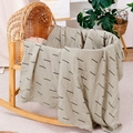 Sage green muslin baby swaddle blanket with striped pattern on wooden cradle - Grey Green Stripe Print