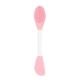 Detailed close-up of a pink dual-head silicone face mask brush with scraper and soft bristles - Cleansing/Knife Shape Pink