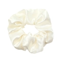 Elastic white satin scrunchie with smooth silk-like finish and natural pleated texture - Large / White