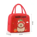 Red insulated lunch bag featuring a cartoon capybara print and 21x11.5x19cm dimensions - Tomato Capybara Pattern / Red