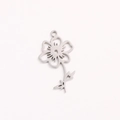 Silver hollow flower pendant made of stainless steel with petal and leaf details - October Silver