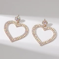 Golden oversized heart-shaped hoop earrings embellished with shimmering rhinestones - Rainbow Heart Hollow Full Rhinestone Drop Earrings (DTE1516232GL-WAB)