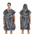 Quick-dry hooded beach poncho with black and grey palm leaf print and white piping - One Size / Button Style - Black Leaf
