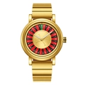 Golden quartz watch featuring a creative roulette wheel dial and a matching steel band - QT919 Steel Strap Gold Case Gold Face