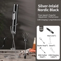 Black electric hand frother set with stainless whisk, stand, and USB cable - Double Head with Stand / Electroplated Black